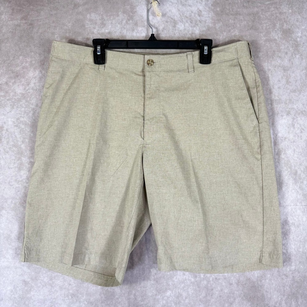 PGA Tour Golf Shorts Mens 40 Khaki Tan Heathered‎ Stretch Flat Front Activewear